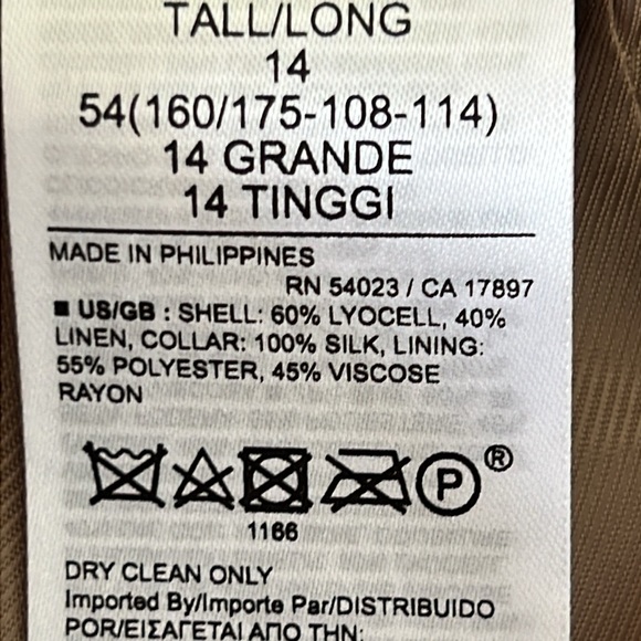 NWT BANANA REPUBLIC MAVERICK TAN TUXEDO BLAZER JACKET Size 14 TALL - Picture 14 of 14